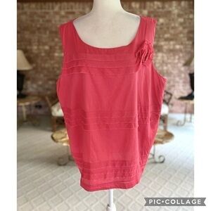 Talbots Pink Floral Appliqué Cotton Sleeveless Top 24W